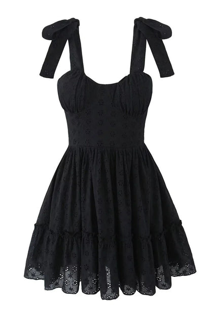 Black Straps Illusion Ruched Lase-up Short Dress