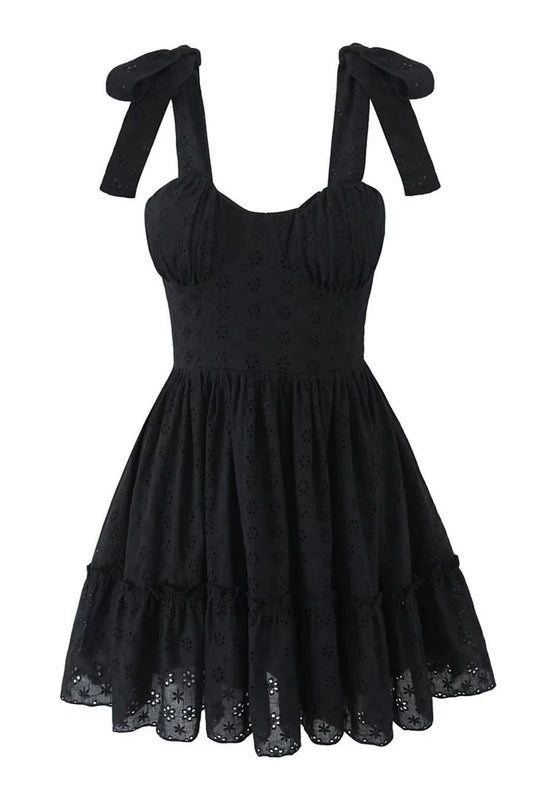 Black Straps Illusion Ruched Lase-up Short Dress