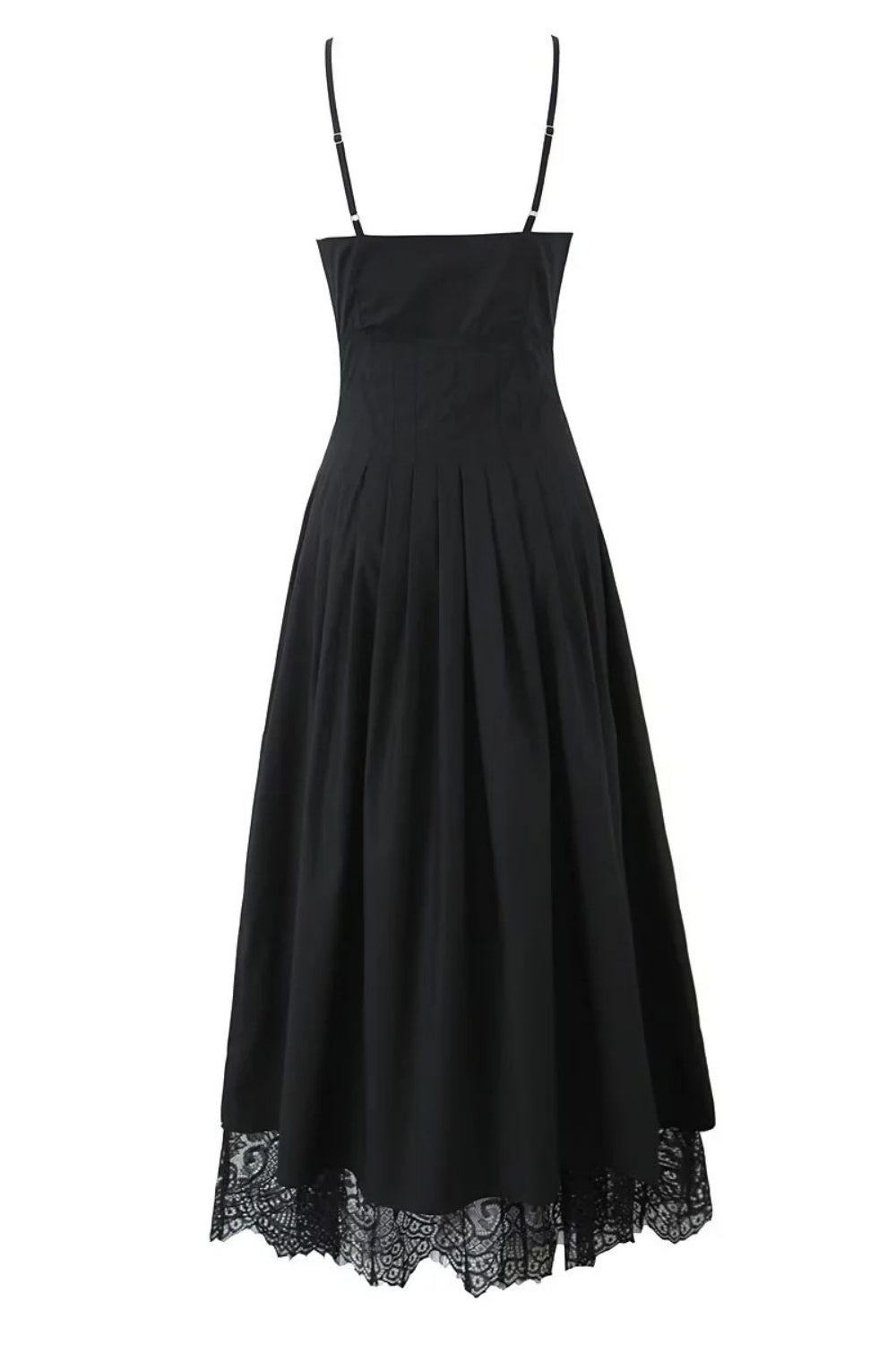 Black Straps Lace Stripe Button Long Party Dress