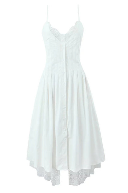 Black Straps Lace Stripe Button Long Party Dress