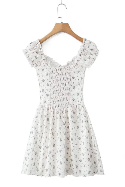 Black Floral Cap Sleeve Ruched Long Dress