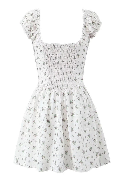 Black Floral Cap Sleeve Ruched Long Dress