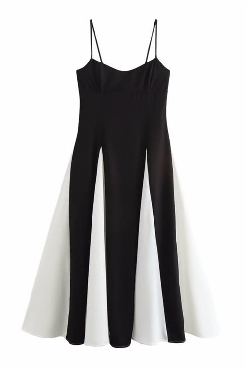 Black and White Stitching Spaghetti Strap Dress
