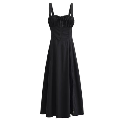 Pink Ruched Neck Bow Long Party Dress