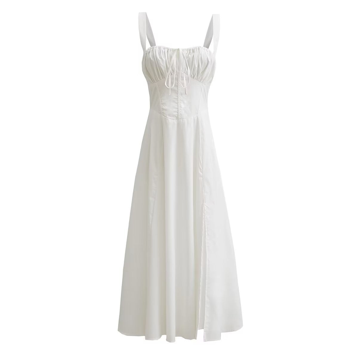 Pink Ruched Neck Bow Long Party Dress