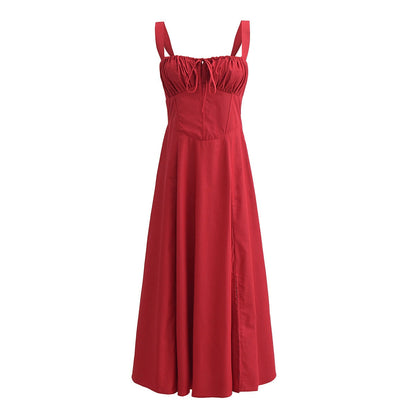 Pink Ruched Neck Bow Long Party Dress