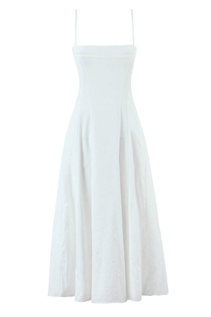 Blue Spaghetti Strap Long Summer A-line Dress