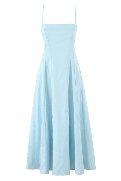 Blue Spaghetti Strap Long Summer A-line Dress