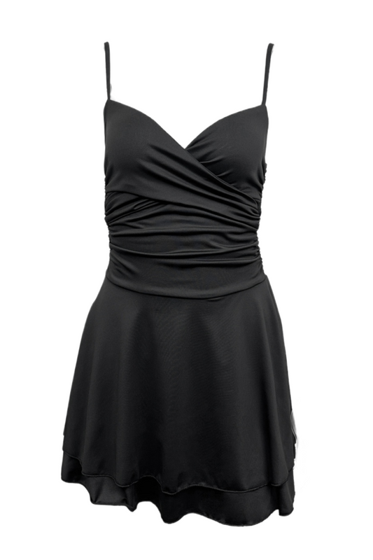 Black Straps A-line Ruched Party Dress