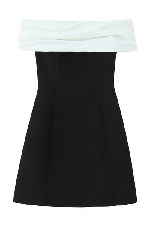 Off the Shoulder White and Black Short Dress