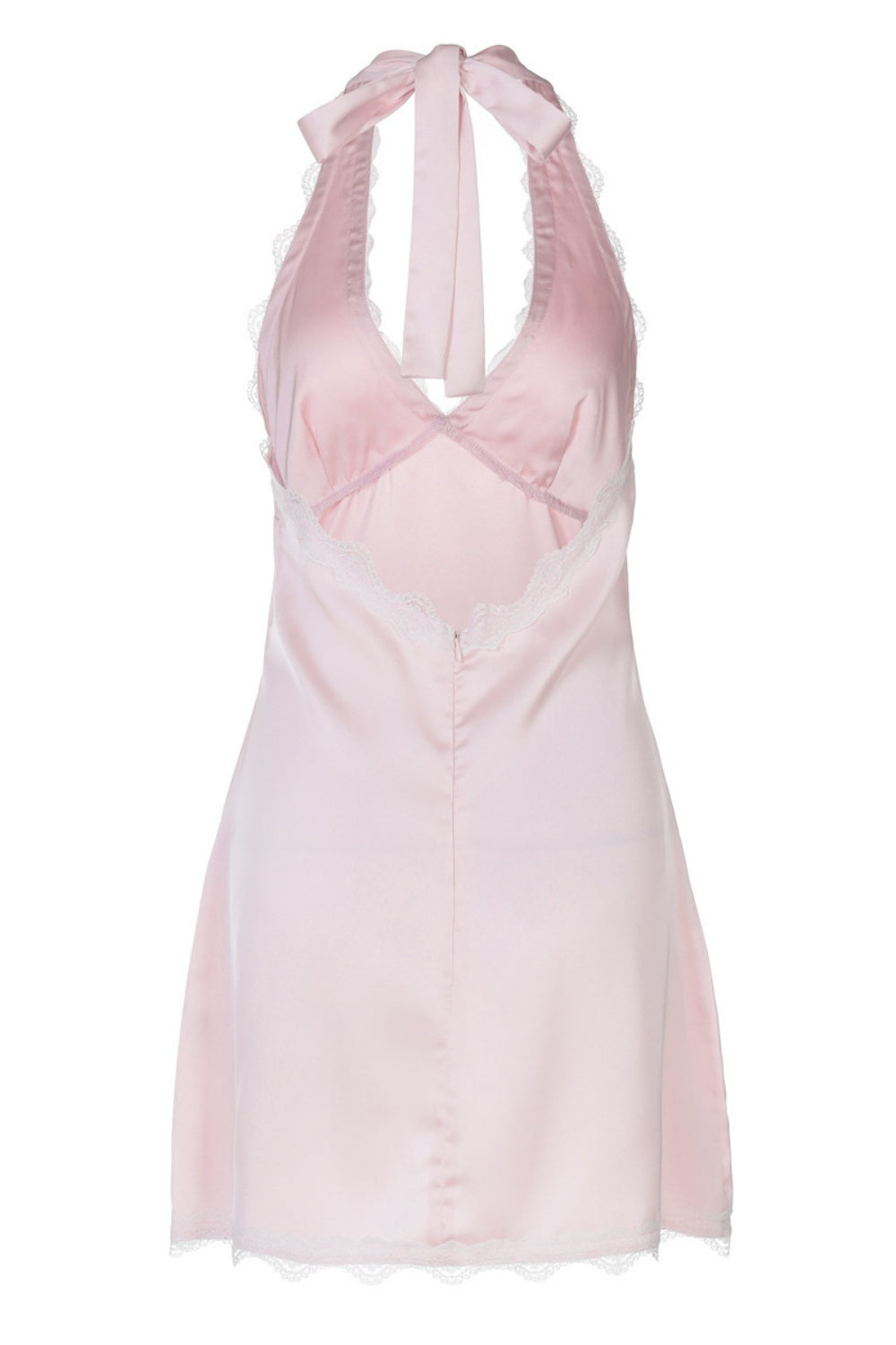 Halter Pink Satin A-line Short Dress