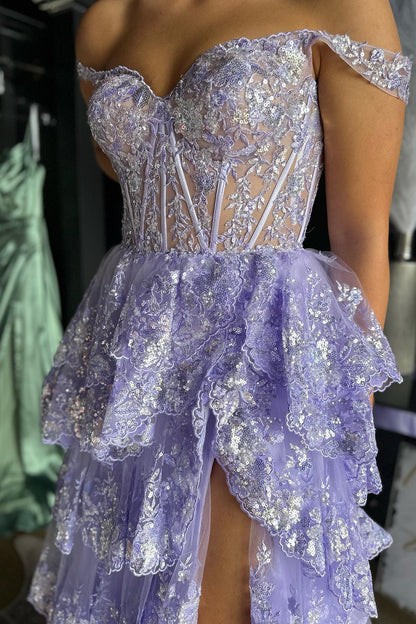 Navy Blue Corset Appliques Tulle Ruffles Dress
