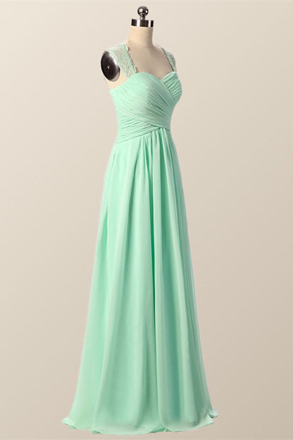 Mint Green Pleated Chiffon Long Bridesmaid Dress