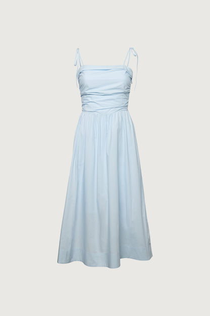 COTTON POPLIN SQUARE NECK MIDI DRESS