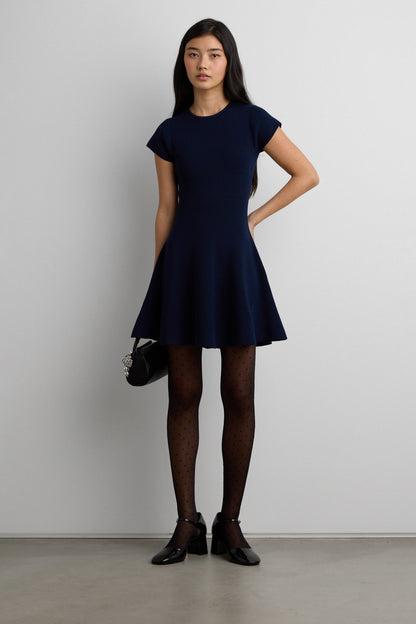 RIBBED FIT AND FLARE MINI DRESS