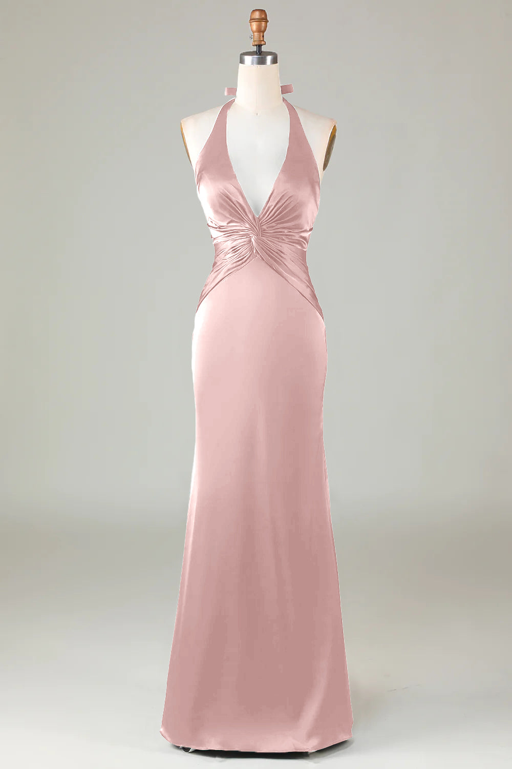 Mermaid Halter Dark Green Long Satin Bridesmaid Dress