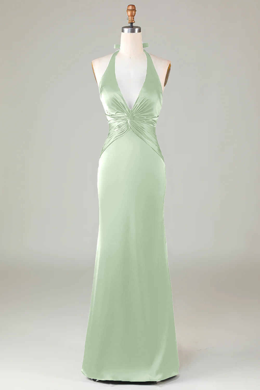 Mermaid Halter Dark Green Long Satin Bridesmaid Dress