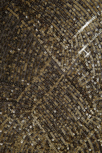 Cecy | Khaki Sequin High-Neck Maxi Dress With Cap Sleeves