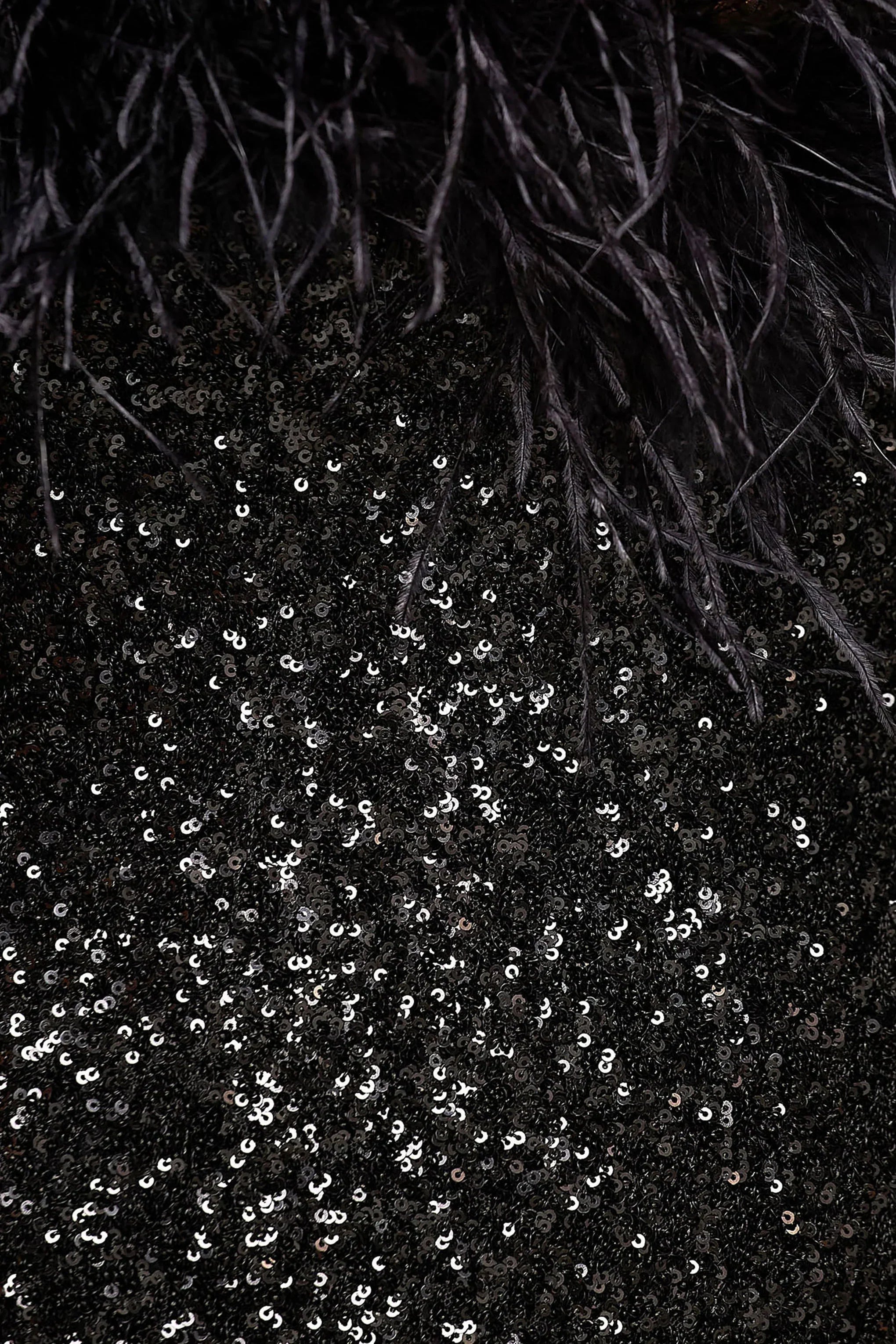 Daze | Black Sequin Bandeau Maxi Dress With Feather-Trim