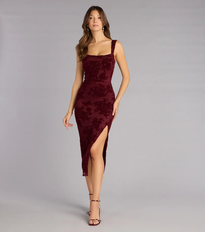 Emme Flocked Velvet Midi Formal Dress