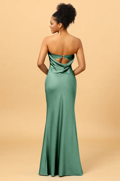 Grey Blue Satin Mermaid Bridesmaid Dress