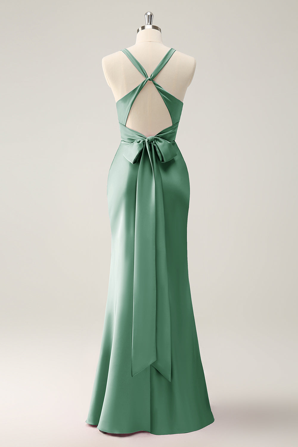 Dusty Blue Mermaid V Neck Satin Long Bridesmaid Dress