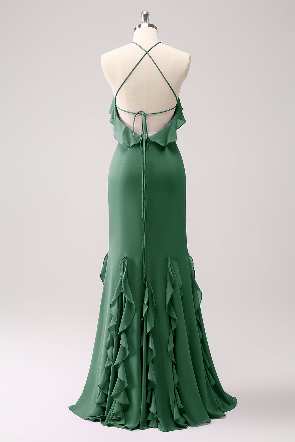 Tahiti Mermaid Halter Chiffon Long Bridesmaid Dress with Ruffles