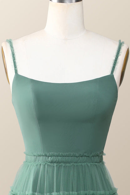 Eucalyptus Tulle Ruffle Long Dress with Straps