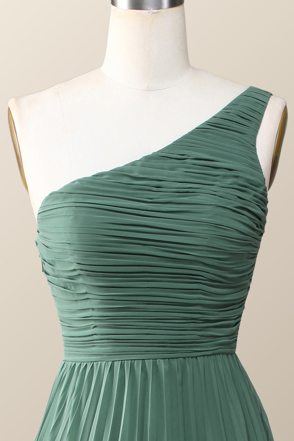 One Shoulder Eucalyptus Chiffon Long Bridesmaid Dress
