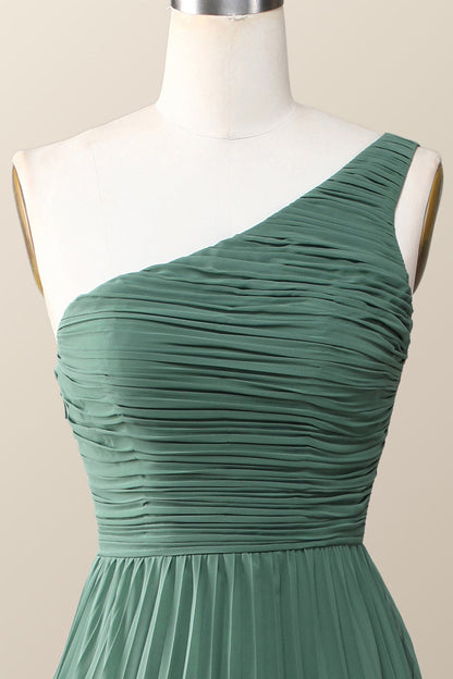 One Shoulder Eucalyptus Chiffon Long Bridesmaid Dress