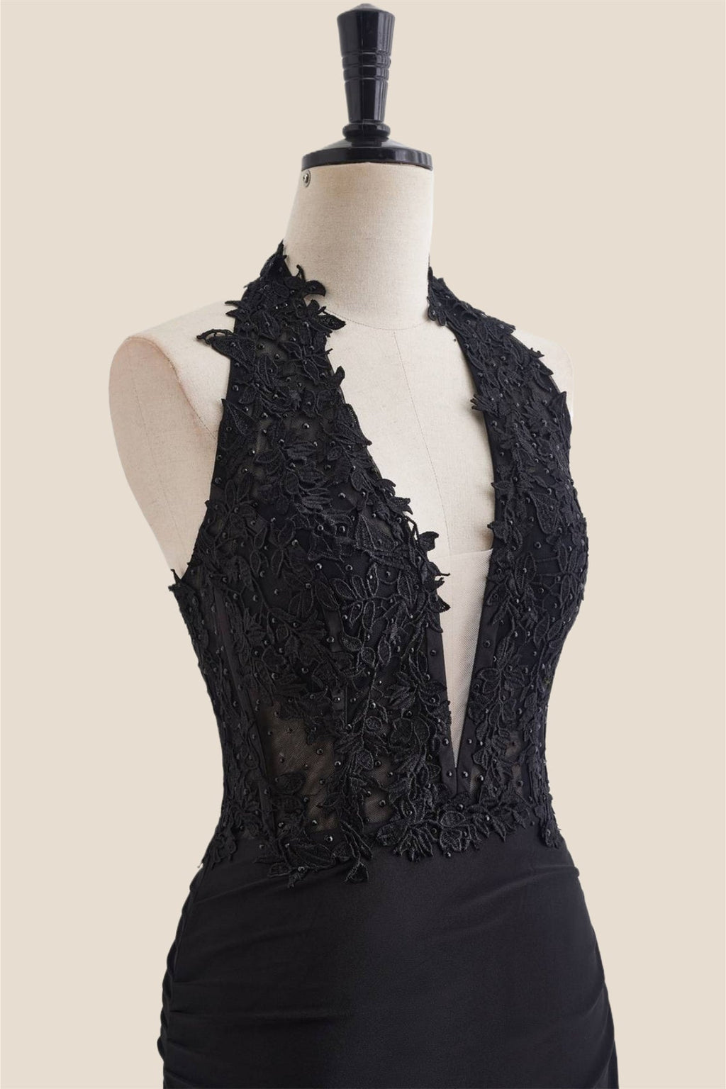 Halter Black Appliques Ruched Bodycon Short Dress