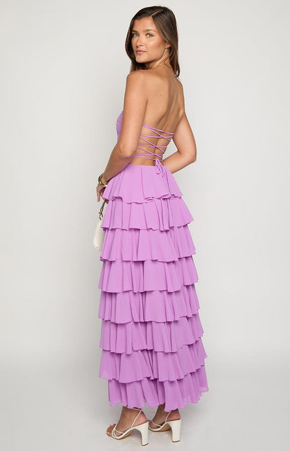 Kim Magenta Strapless Ruffle Maxi Dress