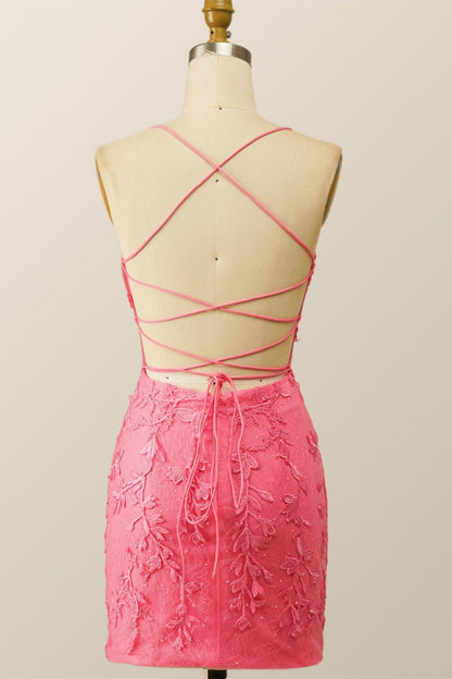 Hot Pink Lace Bodycon Mini Dress