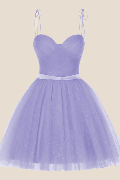 Lavender Sparkle Tulle Short Dress with Belt