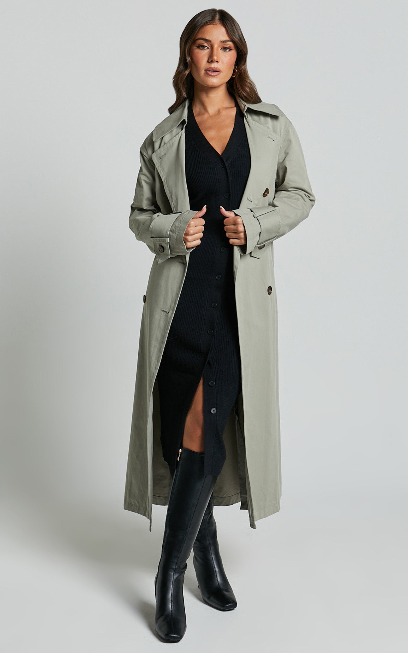 Leahanna Midi Dress - Button Front Knit Dress in Black