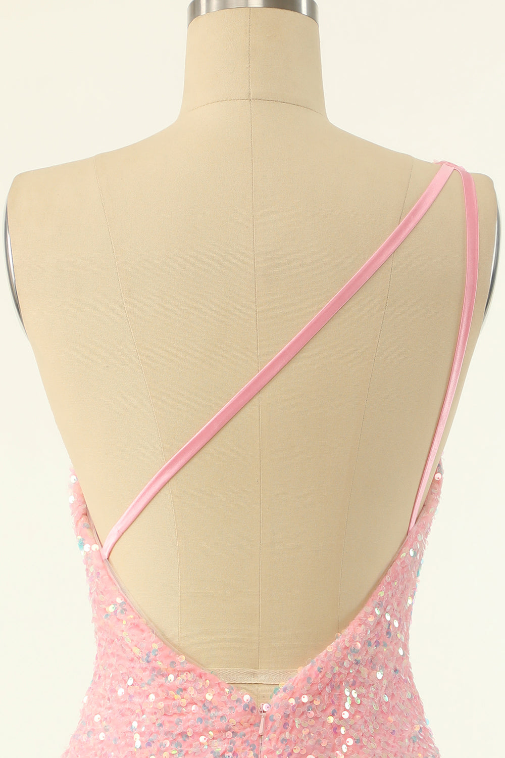 One Shoulder Pink Sequin Bodycon Mini Dress