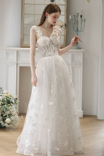 3D Flowers White Corset A-line Long Dress