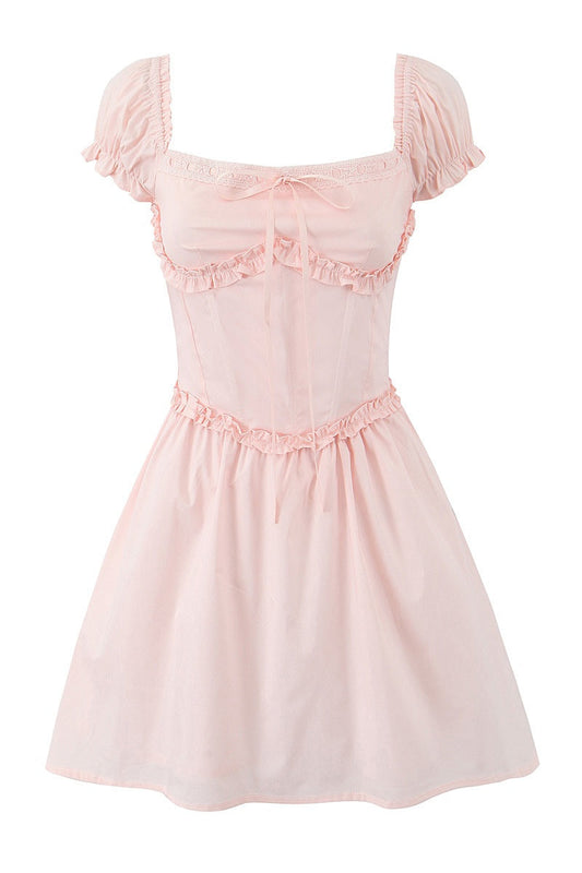 Cap Sleeves Cute Pink A-line Short Dress