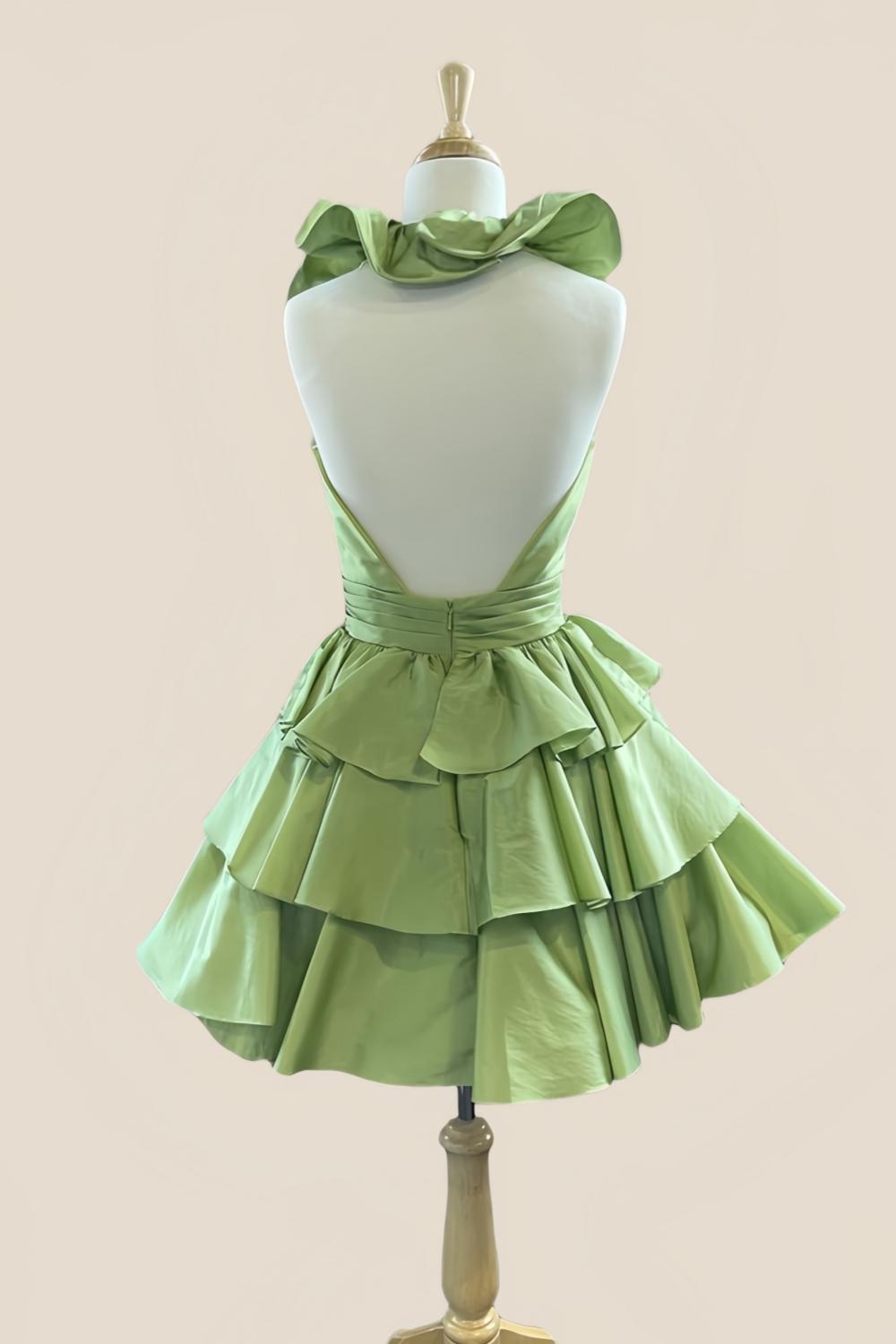 Halter Royal Blue Ruffle Tiered Short Dress