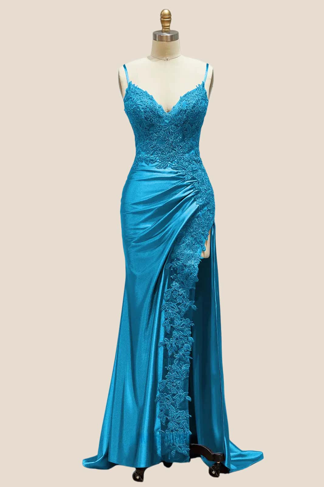 Navy Blue Appliques Mermaid Long Formal Dress