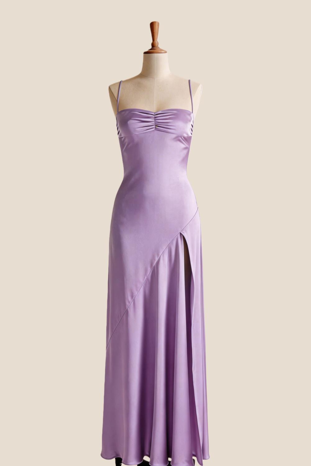 Aqua Satin Straps Slit Long Dress
