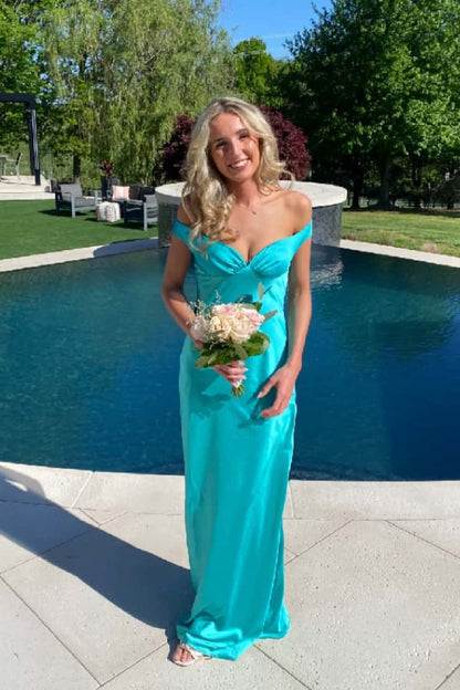 Off the Shoulder Yellow Soft Satin Fitted Dress