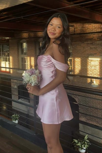 Off the Shoulder Hot Pink Mini Party Dress