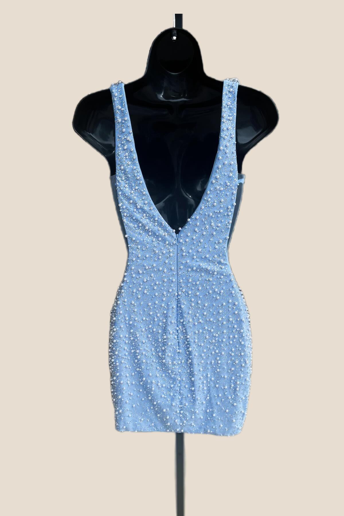 Pearls Pink V Neck Tight Mini Dress
