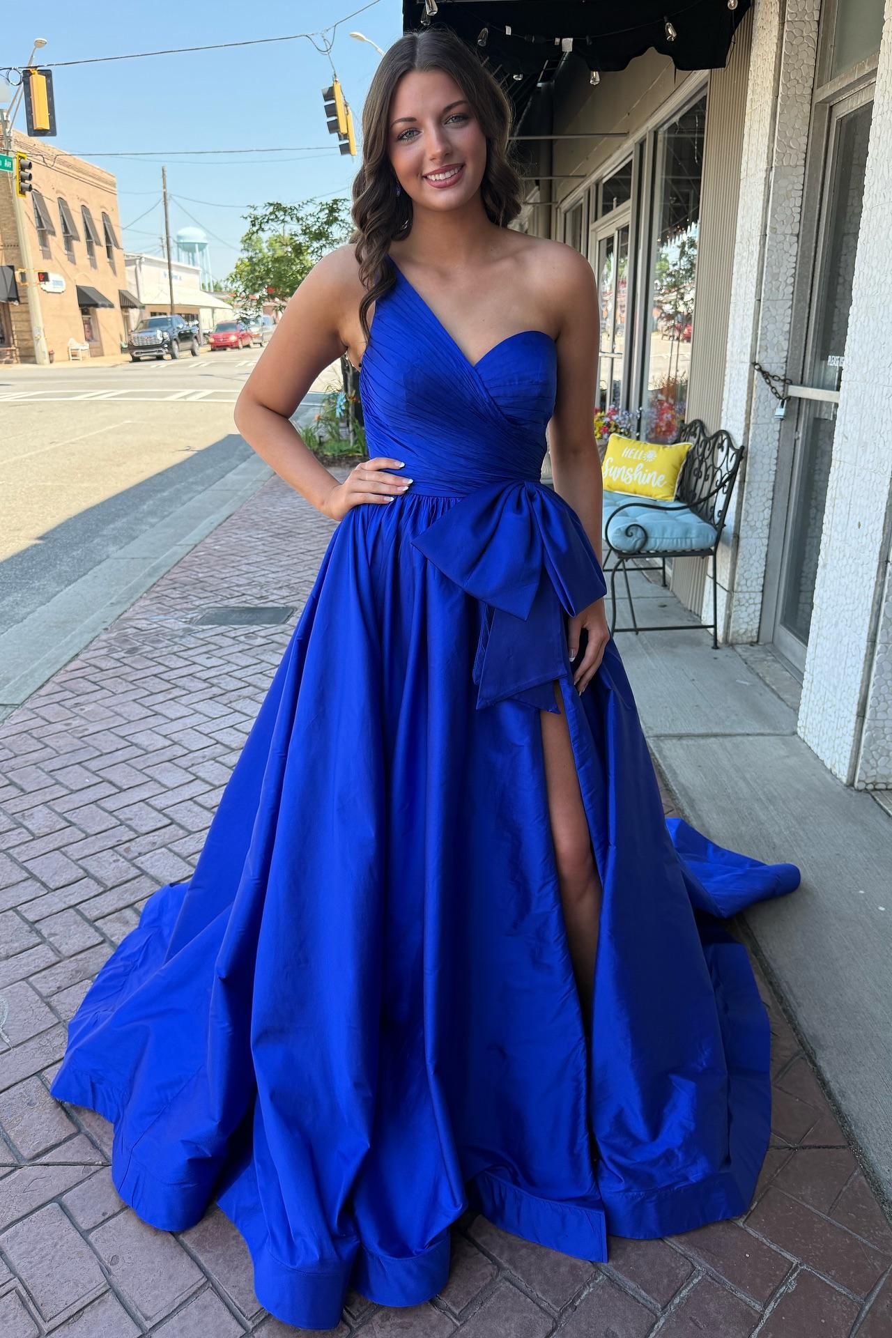 One Shoulder Pink Ruched A-line Formal Dress