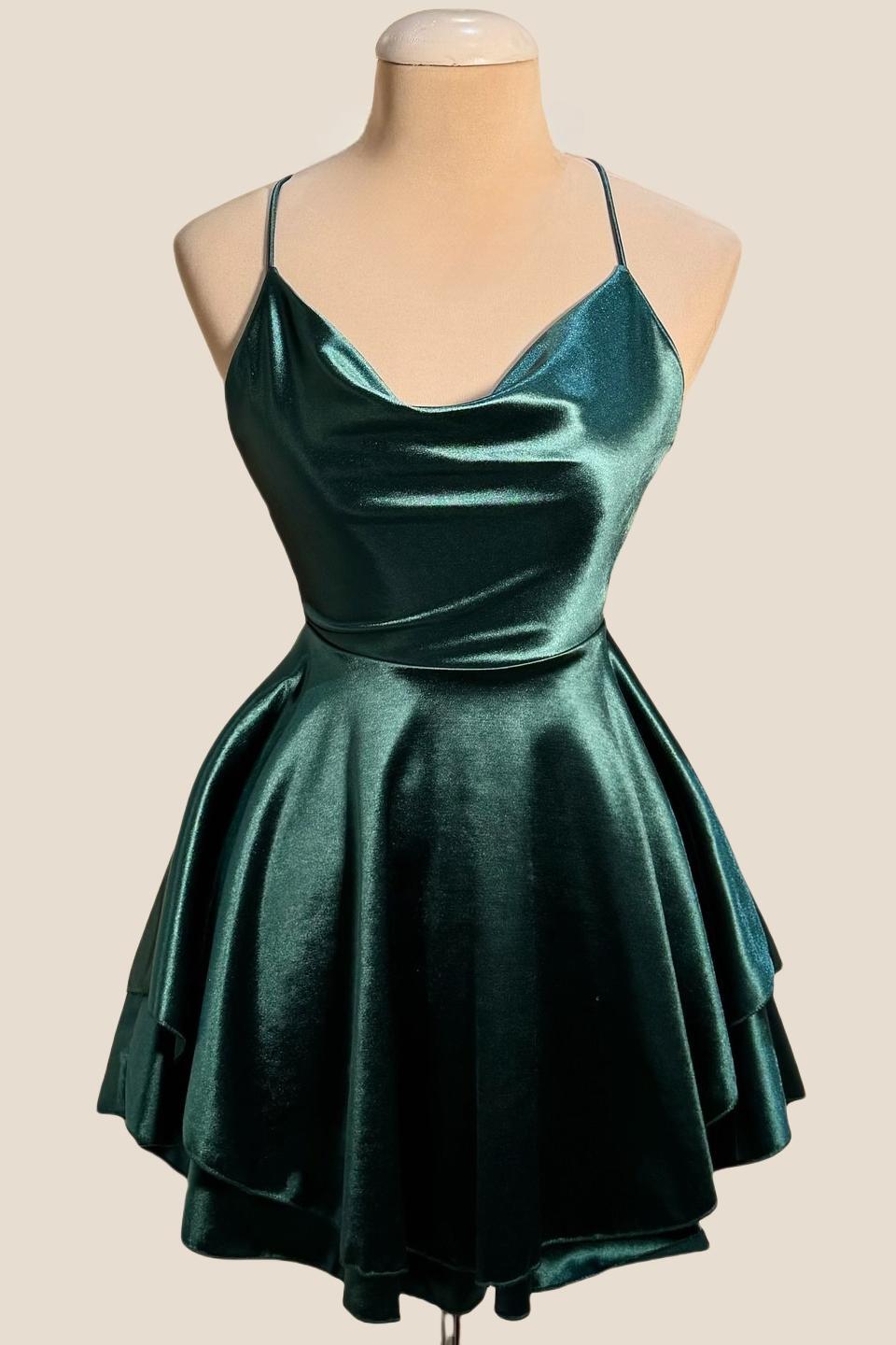 Cowl Neck Light Blue Short A-line Dress