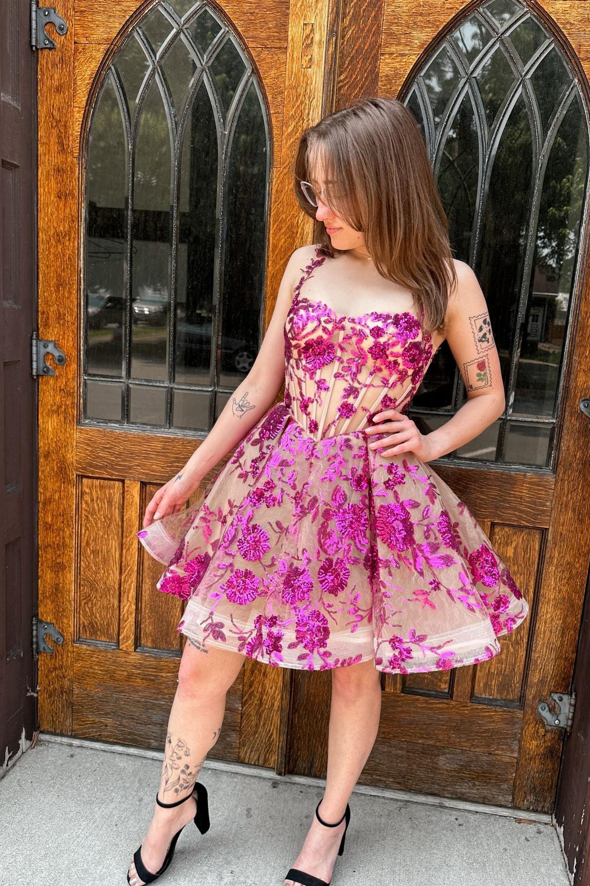 Champagne Sequin Appliques A-line Short Dress