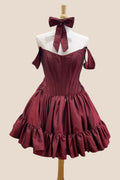 Off the Shoulder Wine Red Short Dress