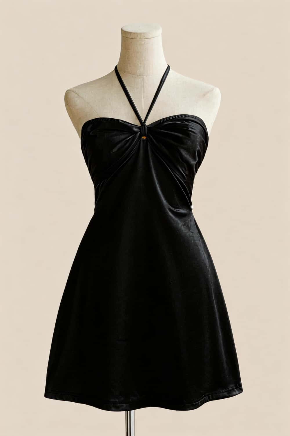 Halter Sage Green Back Tie A-line Short Dress