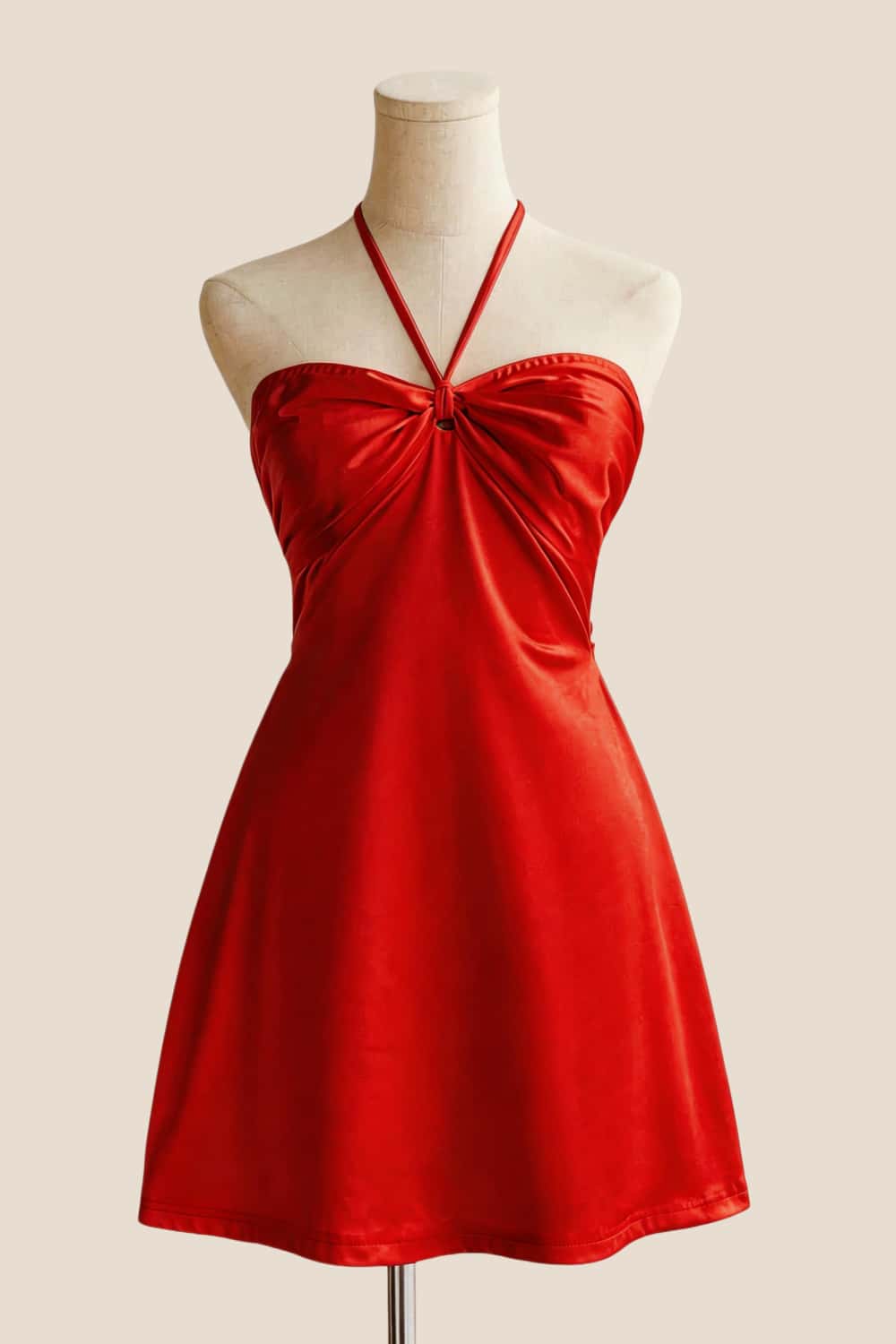 Halter Sage Green Back Tie A-line Short Dress